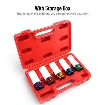 

5pcs Impact Socket Set Thin Wall Socket Set Wheel Protector Lug Nut Socket Wheel Protector Set Deep Impact Nut Socket Set