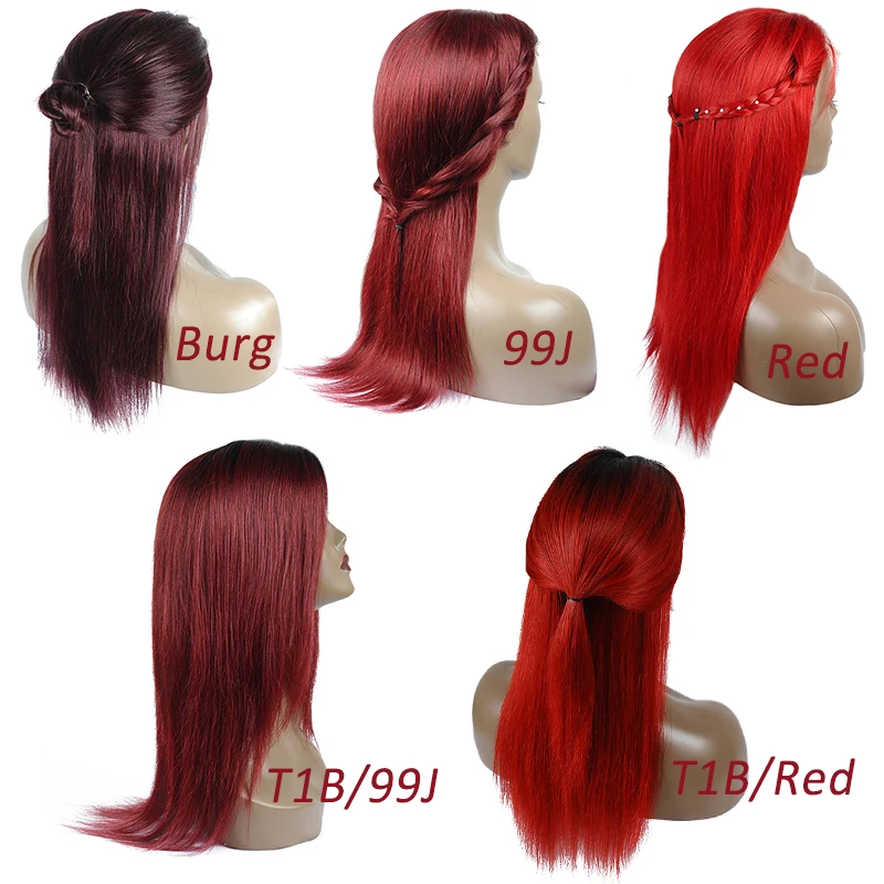 Remyblue 99J Red Burgundy Lace Front Human Hair Wigs for Black Straight Hair Lace Front Wig Ombre Peruvian Remy Human Hair Wigs
