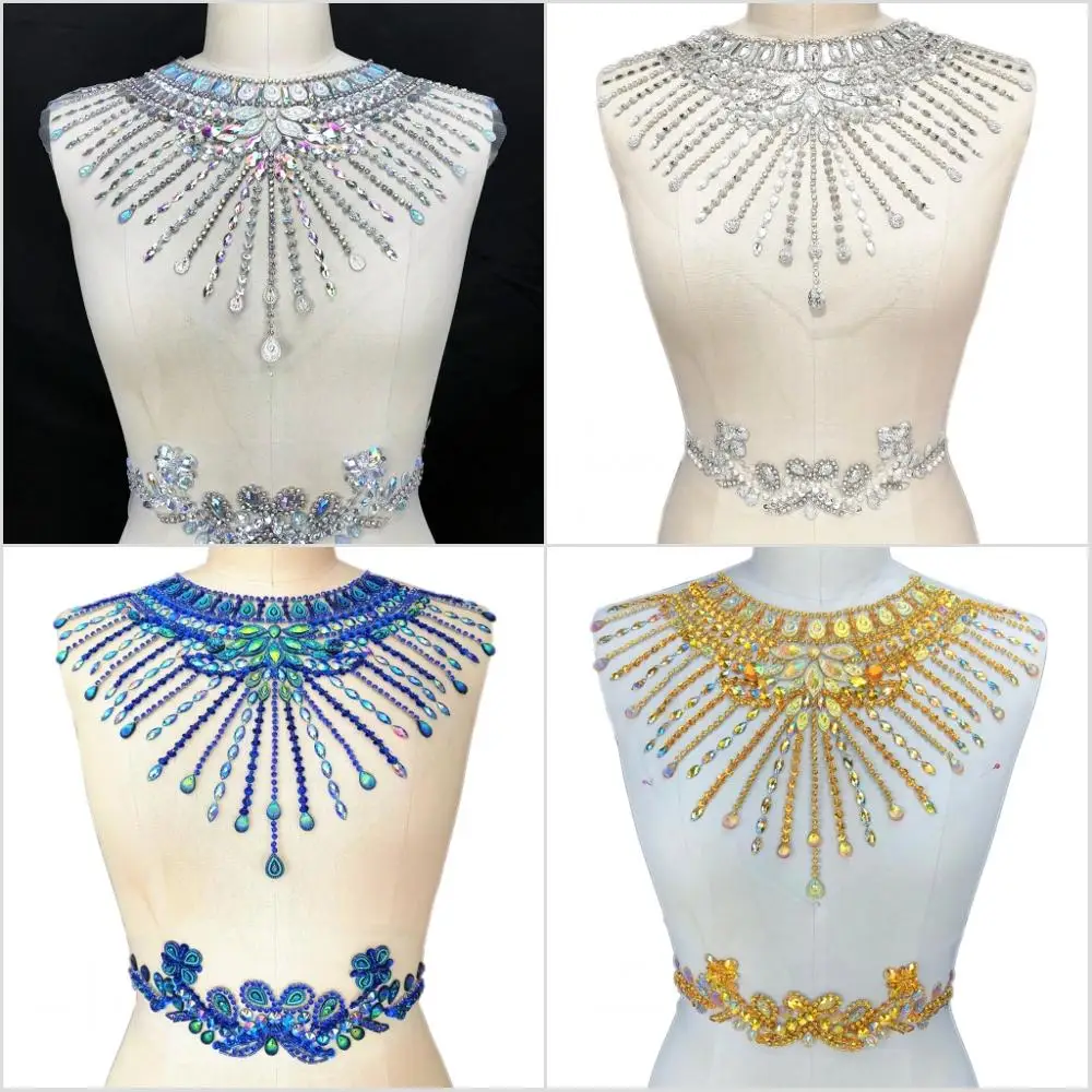 25x47cm Sumptuous Sew On Yellow AB Sequin Rhinestones Fine Appliques Designs Patches Sewing For DIY Costume Dress (Silver) For Sale 25x47cm Sumptuous Sew On Yellow AB Sequin Rhinestones Fine Appliques Designs Patches Sewing For DIY Costume Dress (Silver) For Sale