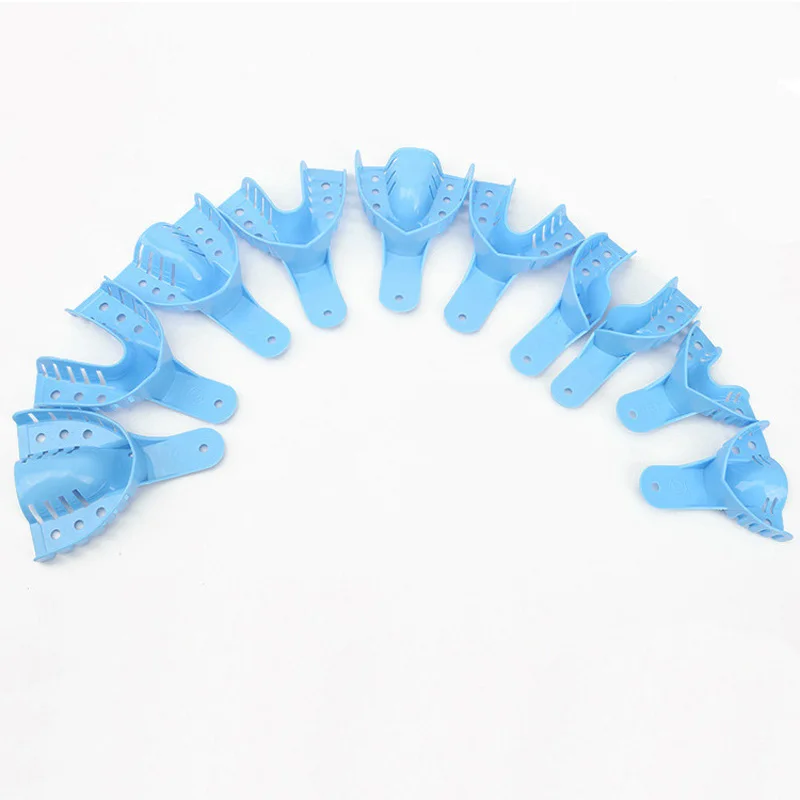 10 шт. пластиковые металлические материалы подставки под зубные слепки пластиковые зубной протез Впечатление лотки центральный поставка держатель зубов - Цвет: Синий