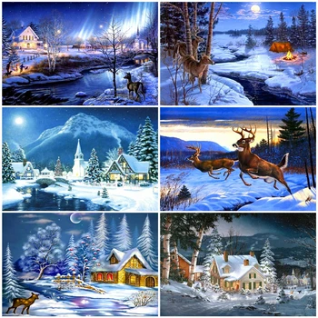 

MomoArt Diamond Embroidery Winter Landscape Handmade Gift Full Square Picture Rhinestones Diamond Mosaic Home Decor