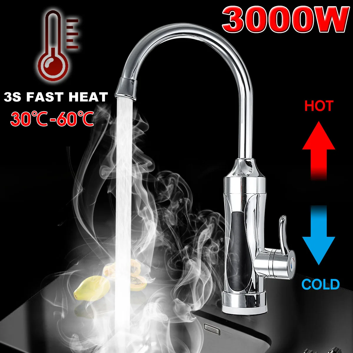 

3S Electric Kitchen Water Heater Tap 3000WInstant Hot Water Faucet Heater Heating Faucet Tankless Instantaneous Water Heater