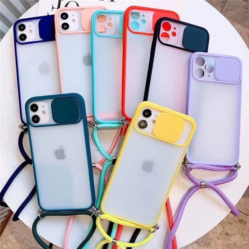 Funda transparente mate para lente de cámara, collar con cordón cruzado para iPhone 12 MiNi 12 Pro Max 11 Pro 8 7 6 Plus Xr Xs Max X SE 20