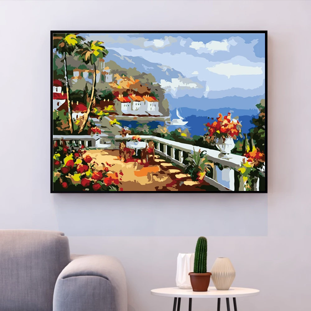 HUACAN Seaside Pictures By Numbers Landscape Kits Drawing Canvas HandPainted City Coloring Painting Art Gift Home Decoration