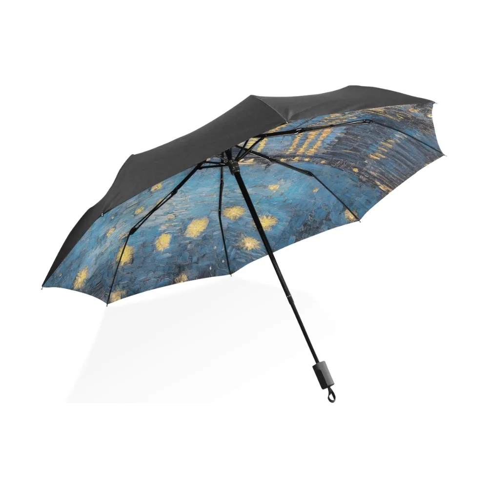 Van Gogh Art Oil Painting Umbrella Starry Night Anti Uv Outer Black Lightweight Parasol Elegant