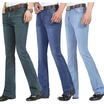 

ABOORUN Flared Jeans Men Slim Wide Leg Jeans Blue Casual Boot Cut Leg Denim Pants Flare Pants R3509