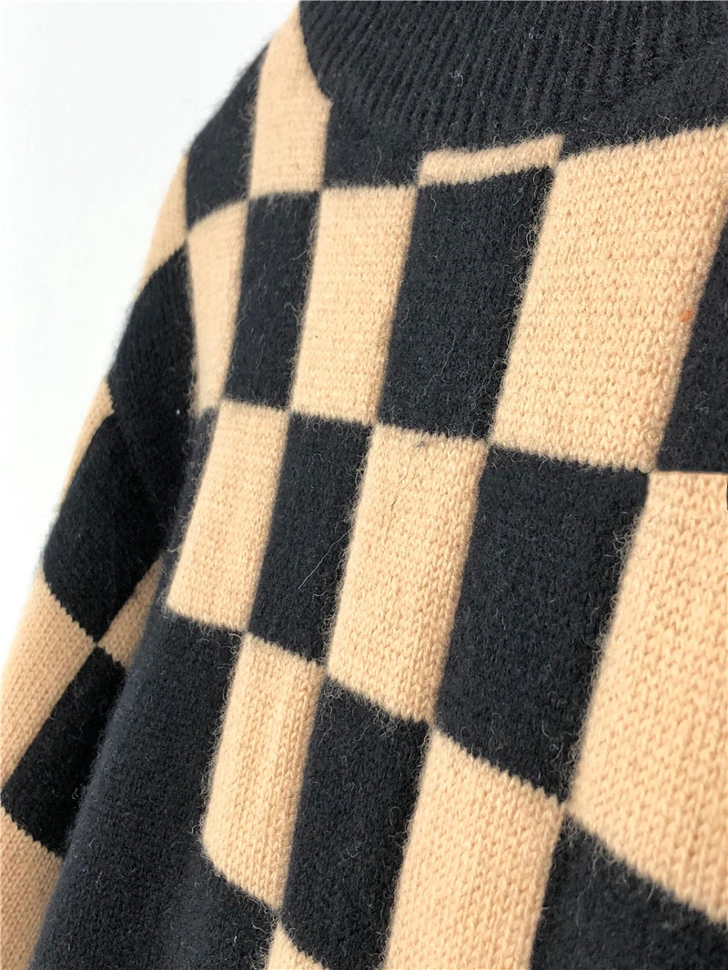 Fashion Casual Woman Winter/Autumn Women Wool/cashmere Sweater Clothes Turtleneck Checkerboard Women's Tricot Sherpa Pullover