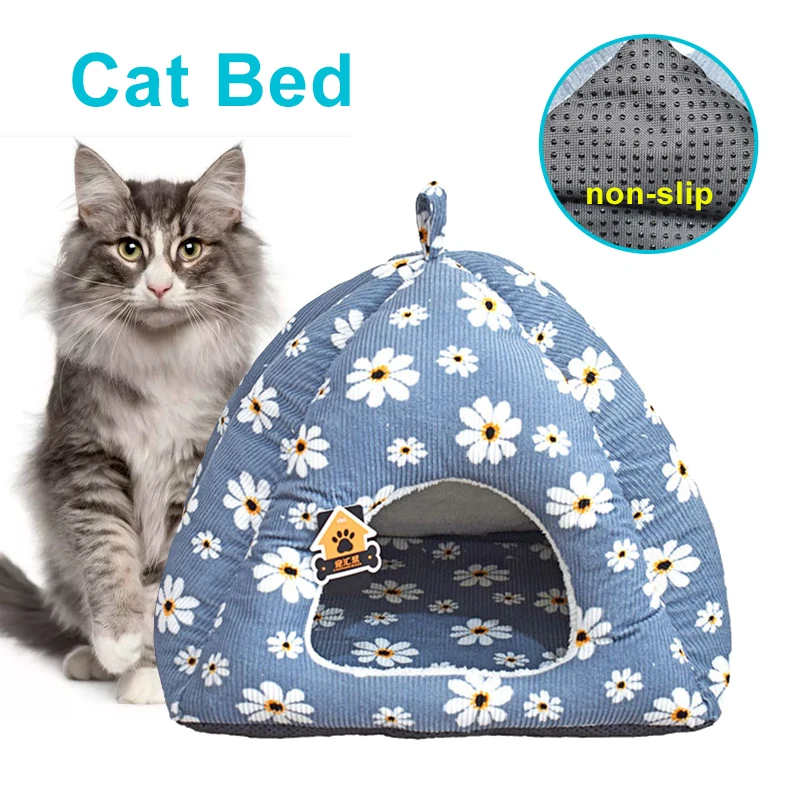 

Yurt Pets Nest Dog Bed Cotton Printing Filled Warm Thicked Half Closed Cat Kennel Autumn Winter Deep Sleeping Universal Pet Beds