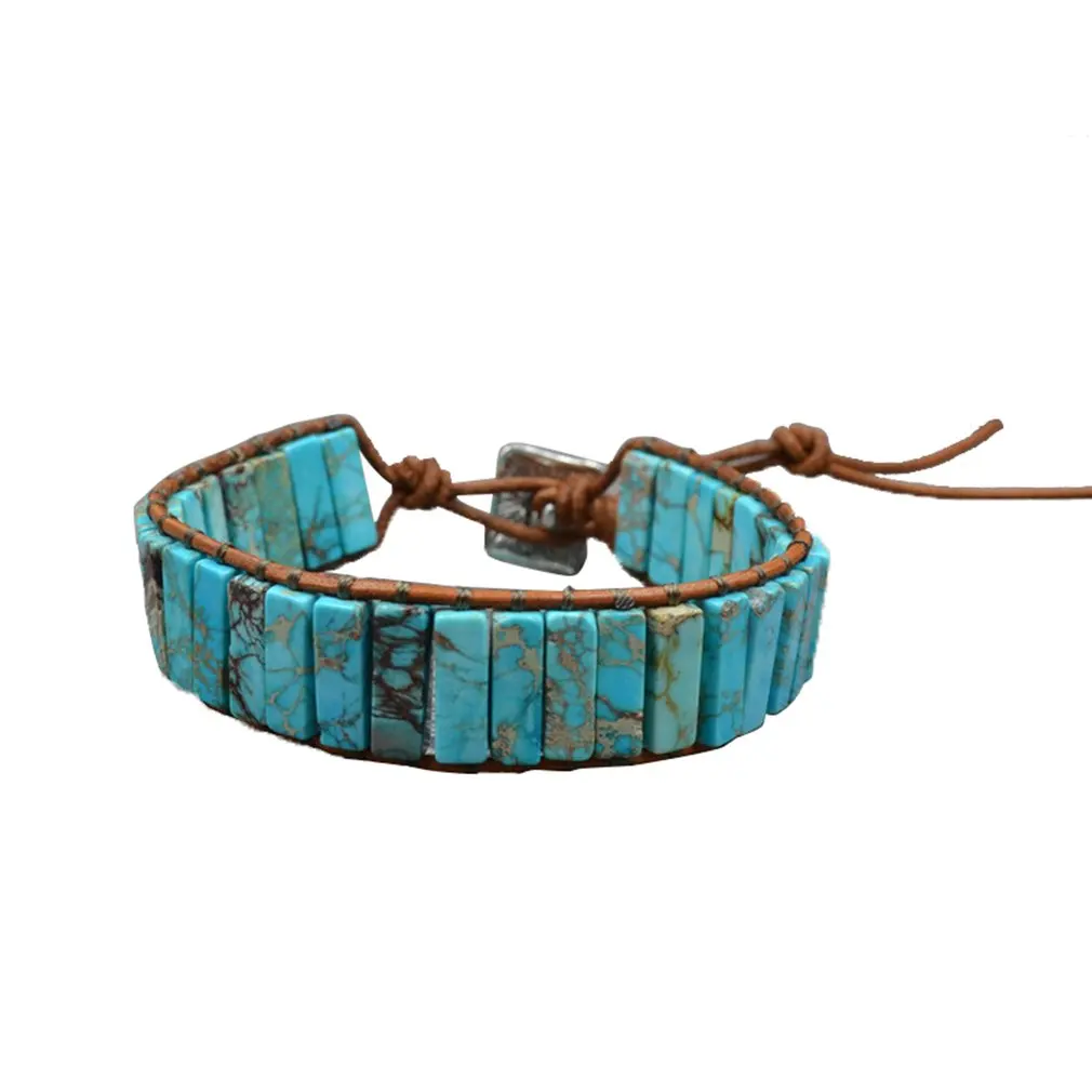

Natural Stone Handmade Multicolor Chakra Bracelet Jewelry Beads-tubes Single-layer Leather Wrap Bracelet Ethnic Style