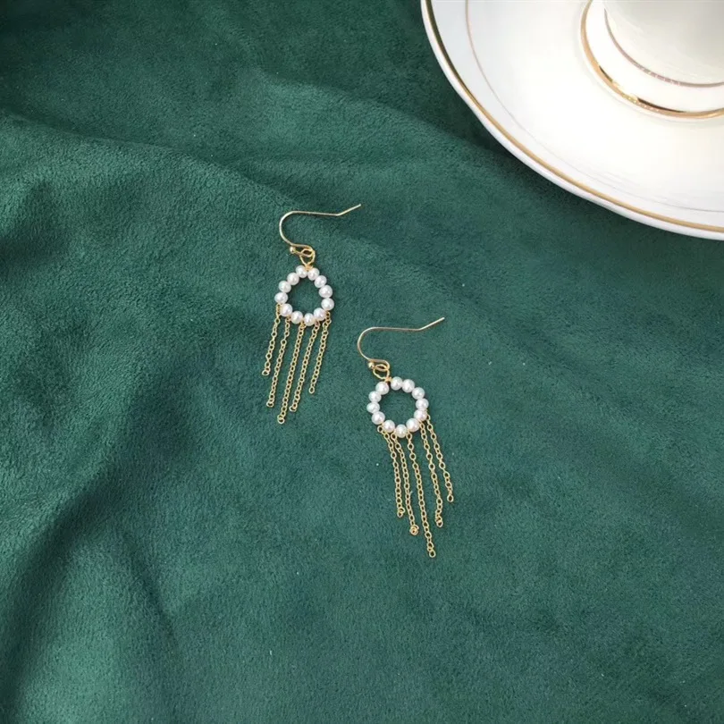 

Butterfly Home Sweet Korean Series Donuts Tassels 14k zhu jin 3-4 round Virgine Pearl Earring Syes88j88hi