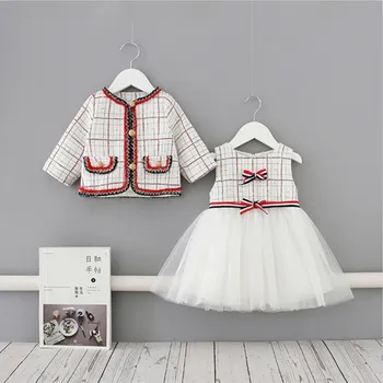 

White Dress+Cardigan Coat For Infant Girls Princess Dresses Party Clothing Set for Flower Children Ballgown Dress Clothed