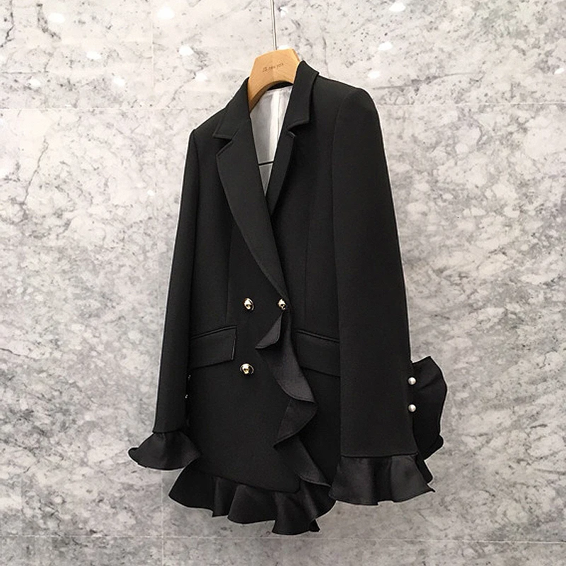TWOTWINSTYLE Black Patchwork Ruffle Womens Suit Notched Long Sleeve High Waist With Sashes Blazer Female 2019 Autumn Fashion New (4).jpg