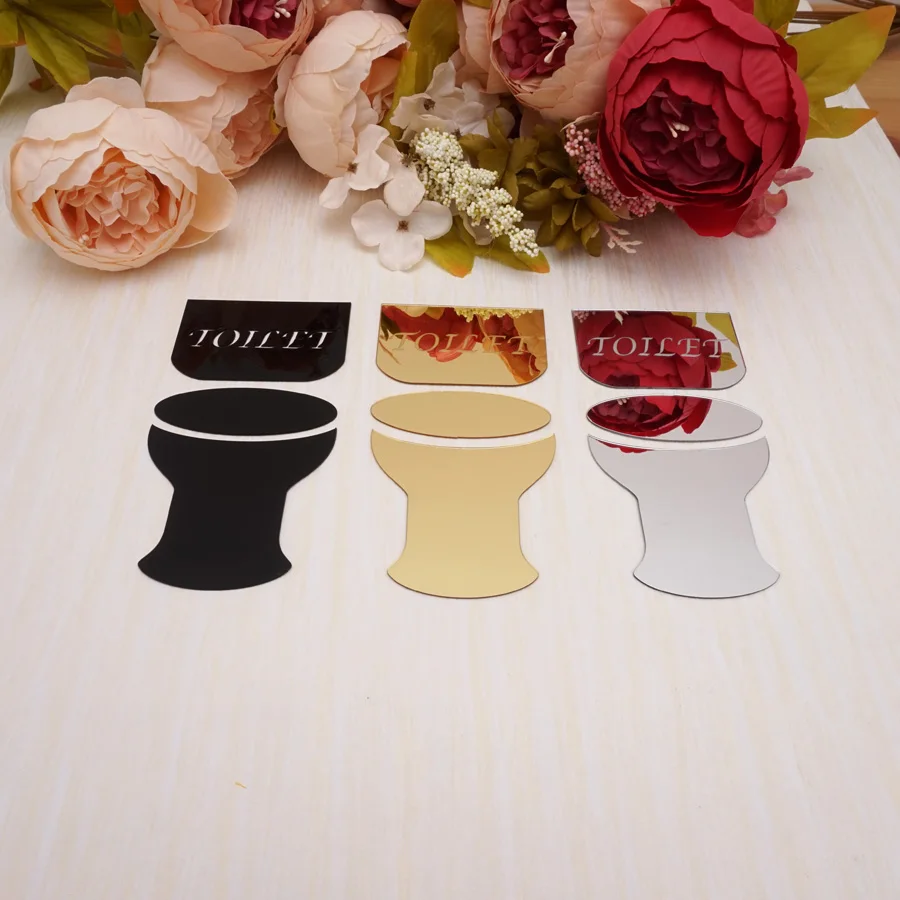 Wall Stickers Self Adhesive Wall Stickers Toilet Stickers Acrylic Mirror Wall Sticker Toilet Door Sign / WC Plaque Decorative Mirrors 3D for Home Indicator Decoration