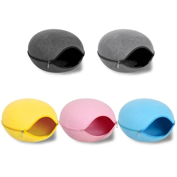 

Dog Cat Bed Cave Egg-shaped Zipper Felt Cloth Sleeping Bag Pet Room Nest Cat Basket Products Cat Small Animal Supplies