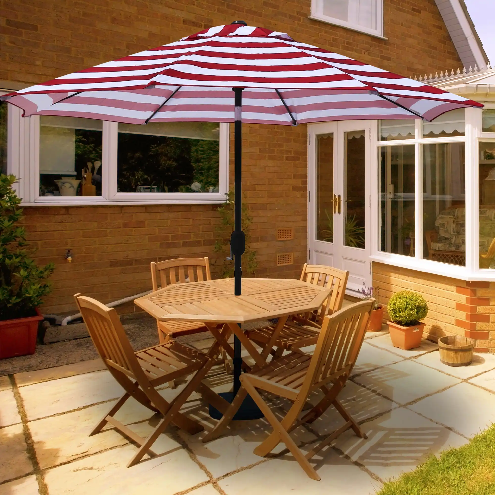 Abble Stripe Crank And Tilt 9 Market Umbrella Patio Umbrellas Bases Aliexpress