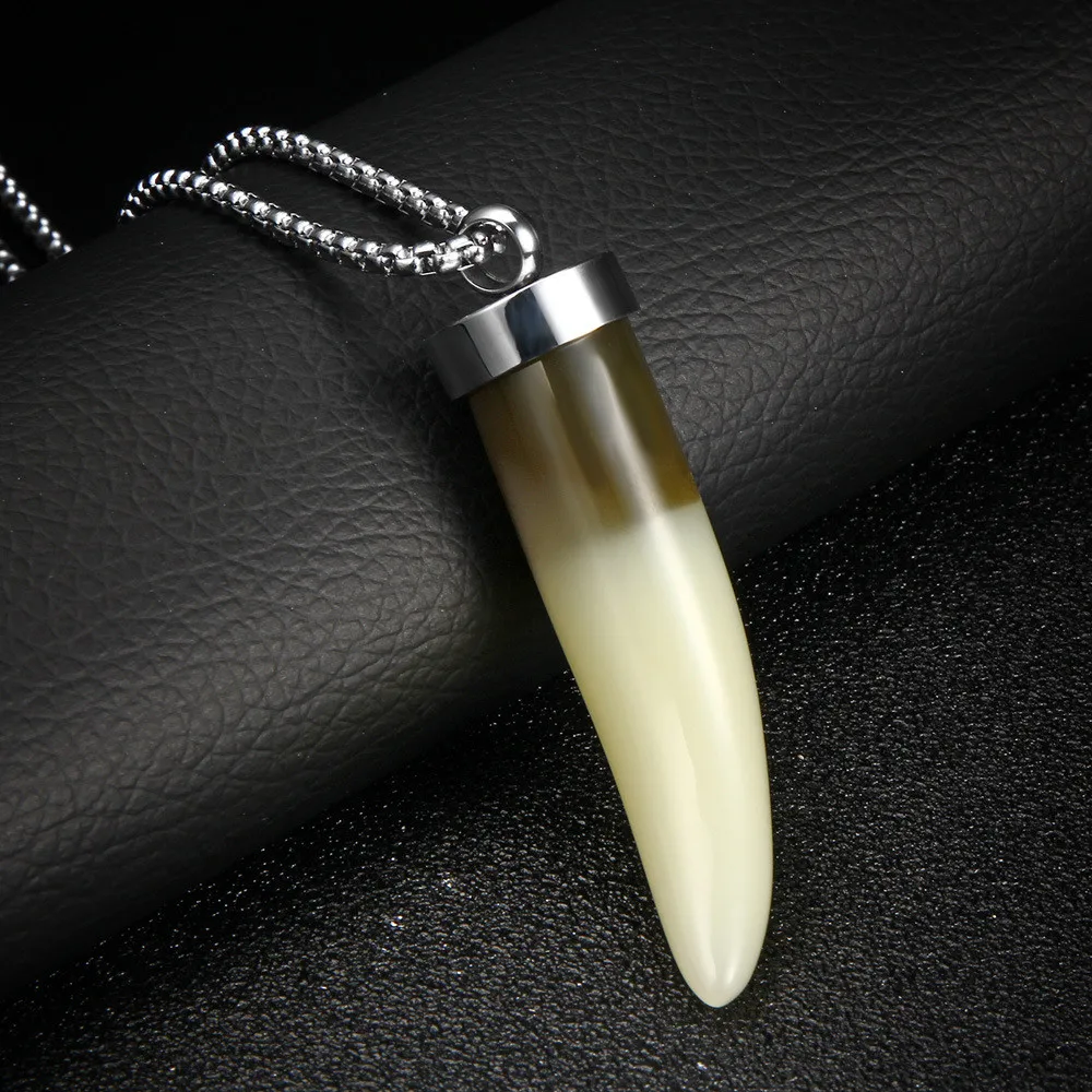 

Man Necklace Silver Chain Stainless Steel Jewelry Women Accessories Personalized Tribal Horn Amulet Wolf Tooth Pendant Necklace