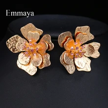 Emmaya привлекательная шпилька как настоящий цветок с двойным лепестком энергичной формы Золотой и фиолетовый pittil для женщин стильные серьги