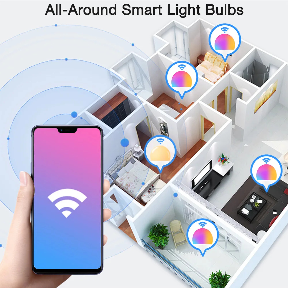 15W WiFi Smart Light Bulb B22 E27 RGB Lamp Work with Alexa/Google Home AC85-265V RGB+White/Warm White Timer Function Magic Bulb