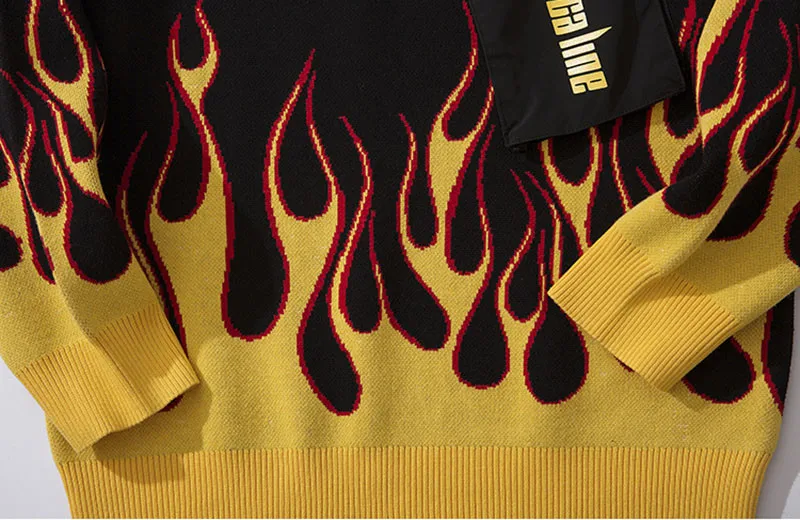 Темный значок пламени свитер мужской осень зима Harajuku трикотажный пуловер хип-хоп свитшоты верхняя одежда