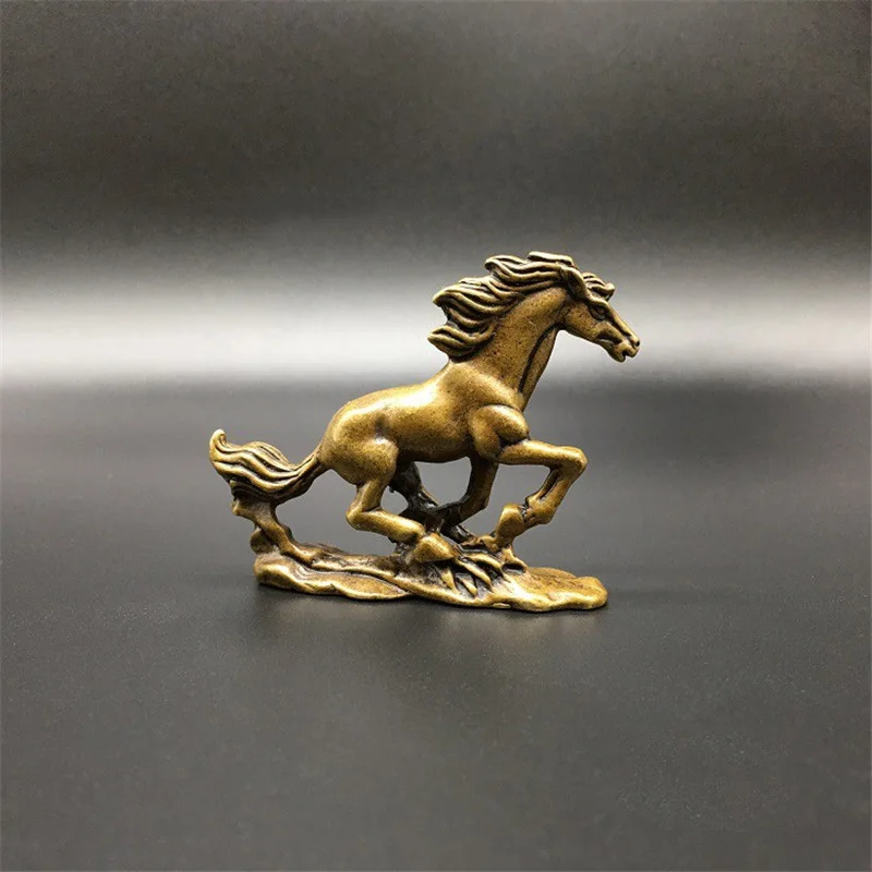 Античная твердая медь бегущая лошадь украшение статуи Зодиак из латуни изящная лошадь миниатюрные фигурки Лаки Фэн Шуй домашний стол Декор