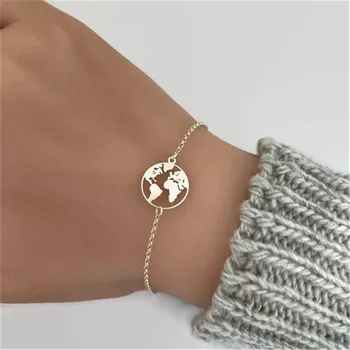 

Hot World Map Statement Bracelet Charm Simple Bracelet for Women Wholesale Dropshipping