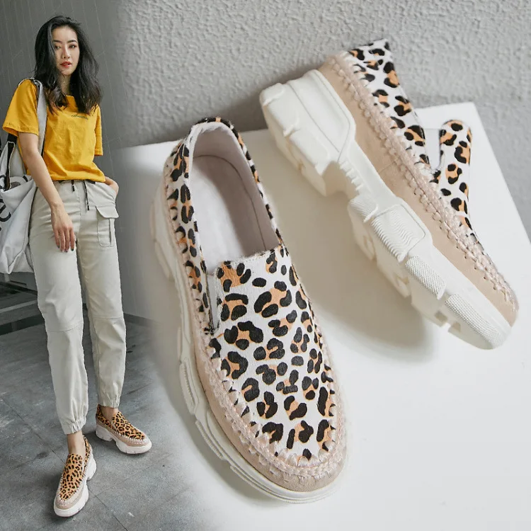 

WOMEN'S Shoes 2019 New Style Shoes Women's Fashion Versitile Fashion Leather Leopord Pattern Casual Lazy Slip-on Thick Bottomed