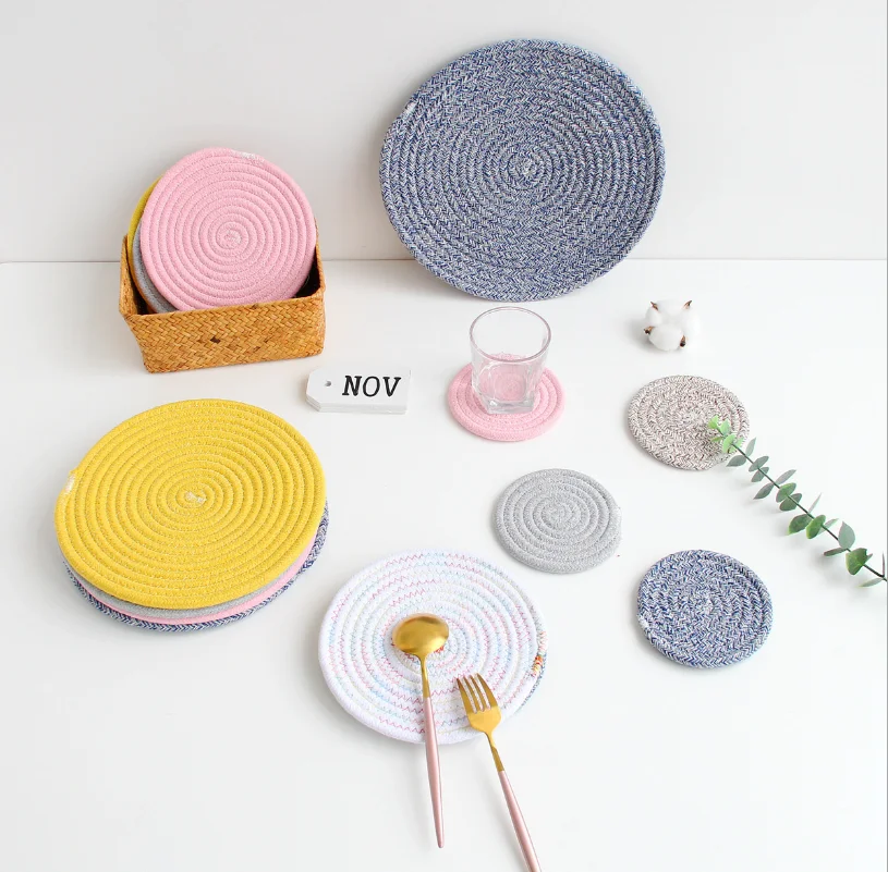 Тканые коврики для стола ручной работы с хлопковой веревкой салфетка посуда