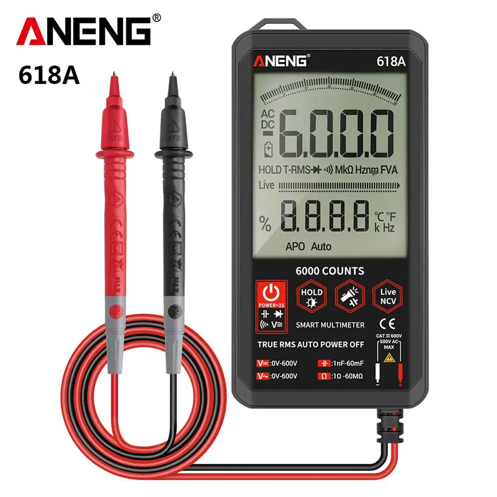ANENG 618A Цифровой мультиметр 6000 граф DC/AC тестер напряжения измеритель тока
