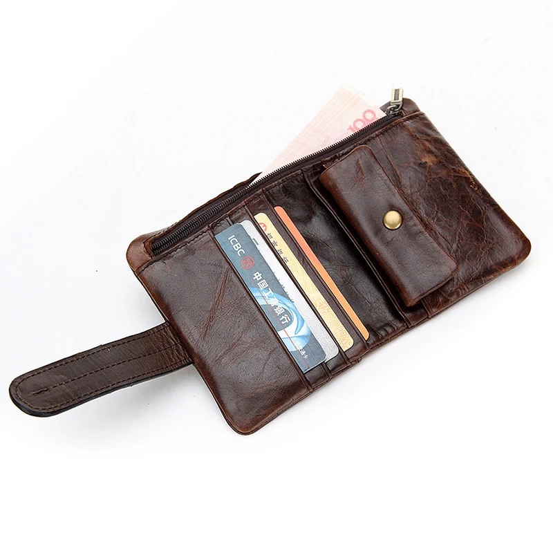 Genuine Leather Men's Wallet Retro Oil Wax Leather Wallet Men Casual Short Small Purses Man Card Holder Coin Purses 4