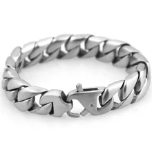 Старомодная шикарная 15 мм Браслеты нержавеющей стали новая мода матовый серебристый кубинской мужские ювелирные изделия браслеты 7-10 дюймов