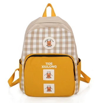 

Canvas plaid backpack small fresh student bag female Korean version of large-capacity travel backpack outdoor travel backpack