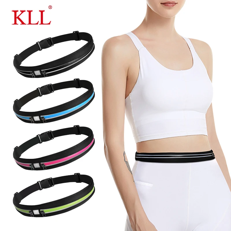 Sports Running Belt Slim Waist Pocket Belt Outdoor Dual Pouch 2 Pockets