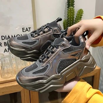 

2019 Winter Women Platform Sneakers Casual Shoes Luxury Crystal Black Female Basket Sports Fashion Vulcanized Shoes Woman