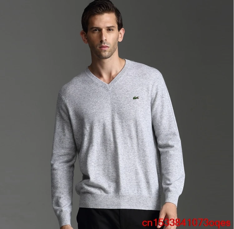 

Lacoste- New Cotton Sweater Men Long Sleeve Pullovers Outwear Man V-Neck Sweaters Tops Loose Solid Fit Knitting 2LA110