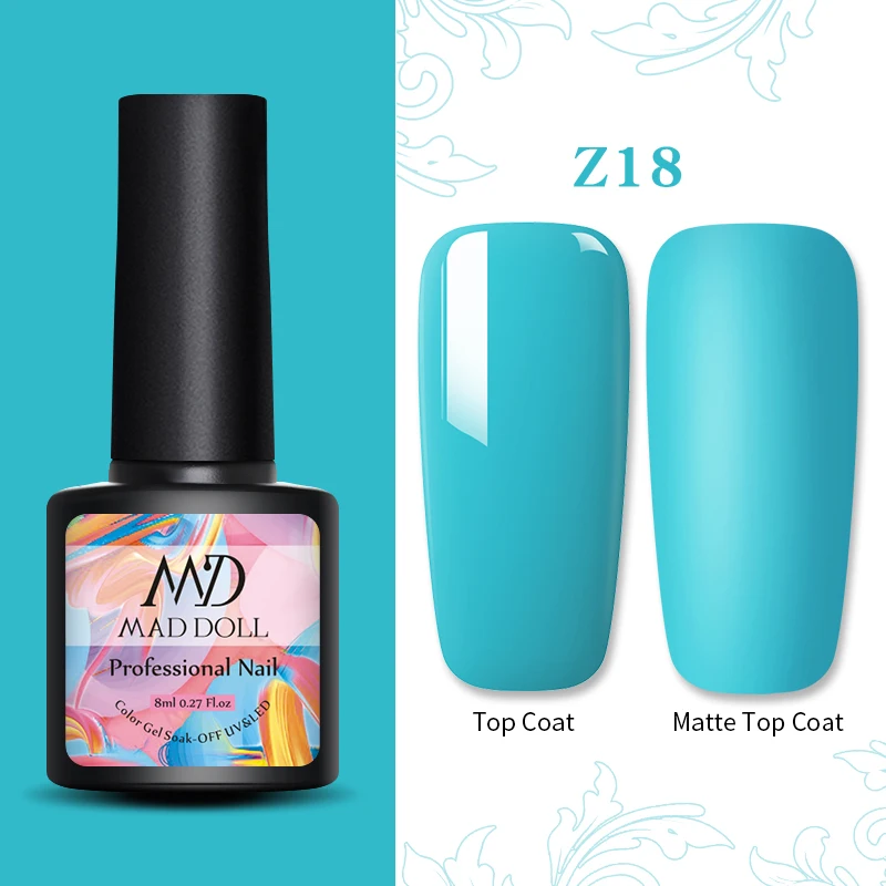 MAD DOLL 8ml Matte UV Gel Nail Polish Semi Permanent Soak Off Nail Art Gel Varnish Lacquer Matte Top Coat Needed - Цвет: Z18