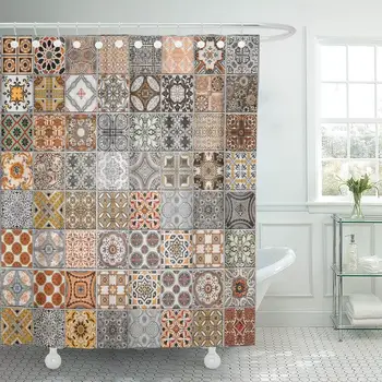 

Colorful Abstract Ceramic Tiles Patterns from Portugal Aged Arabic Architectural Architecture Azulejo Shower Curtain Waterproof