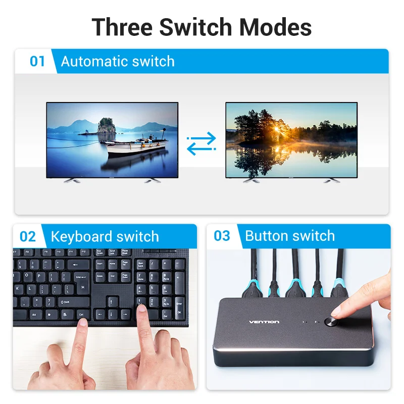 HDMI Switch Vention HDMI KVM Switch USB 2.0 Switcher for Printer Monitor Keyboard Mouse 2 PCs Sharing 1 Device 4K/30Hz HDMI VGA KVM Switch USB KVM Switch VGA Switcher