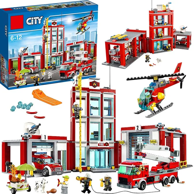 

02052 958pcs City Series The Fire Station Model Building Block Brick Toy For Children birthday Gift Compatible 60110 10831