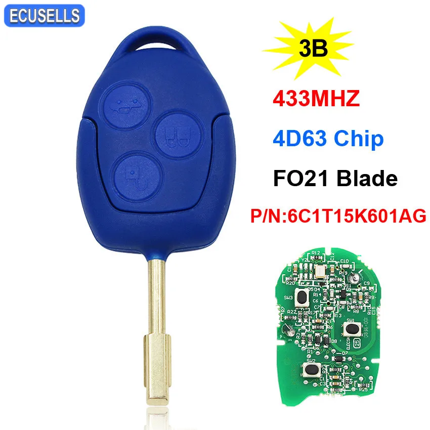 3 кнопочный дистанционный ключ Smart Car Key 433 МГц 4D63 чип для Ford Transit WM VM 2006 2014 P/N: 6C1T15K601AG