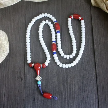 

Natural White Bodhi Seed Tibetan Buddhism 108 Mala Beads necklace Unisex Prayer & Yoga Meditation Lotus Jewelry