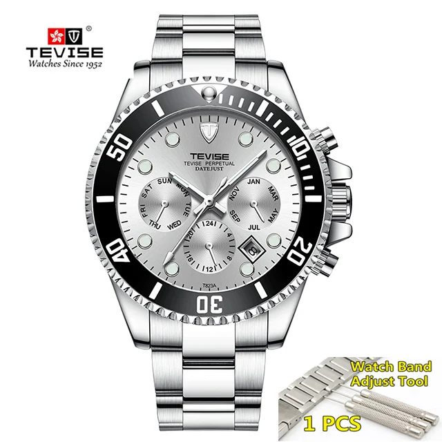full-silver Tevise механические Роскошные модные часы Мужские автоматические часы мужские деловые водонепроницаемые наручные часы Montre Homme - Цвет: full-silver