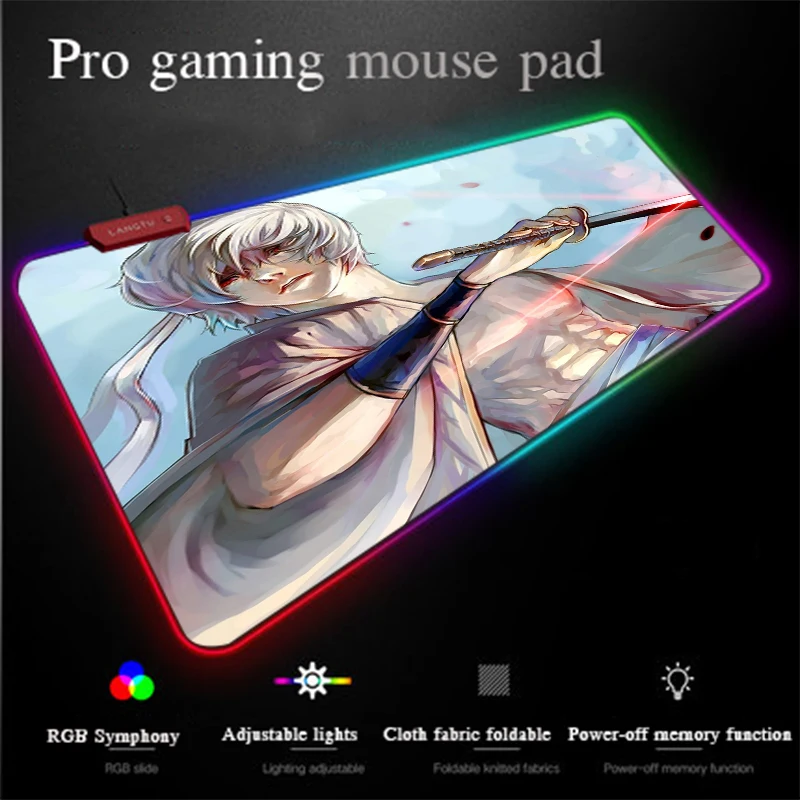 Yuzuoan программируемый коврик для мыши Аниме Gintama RGB игровой коврик для мыши USB СВЕТОДИОДНЫЙ цветной светильник подсветка комфортное Управление компьютерный коврик XXL