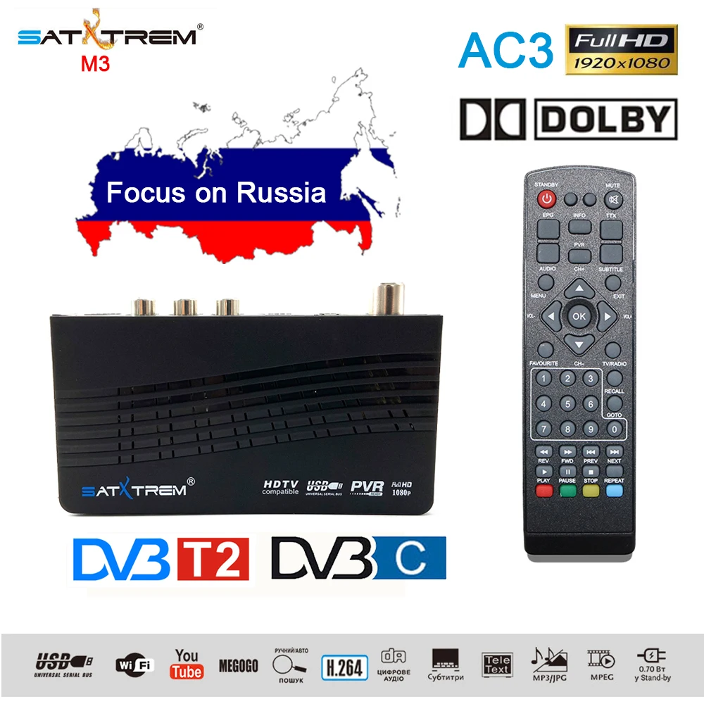 M3 DVB T2 цифровой ТВ приставка DVB C DVB-T2/T тв тюнер приемник H.264 1080P декодер DVB-C с Wifi MT7601 Кнопка Youtube