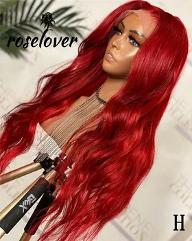 

Roselover 13*6 Lace Front Human Hair Wigs Red Wig Colored Remy Brazilian Hair Deep Parting Pre Plucked Bleached Knots