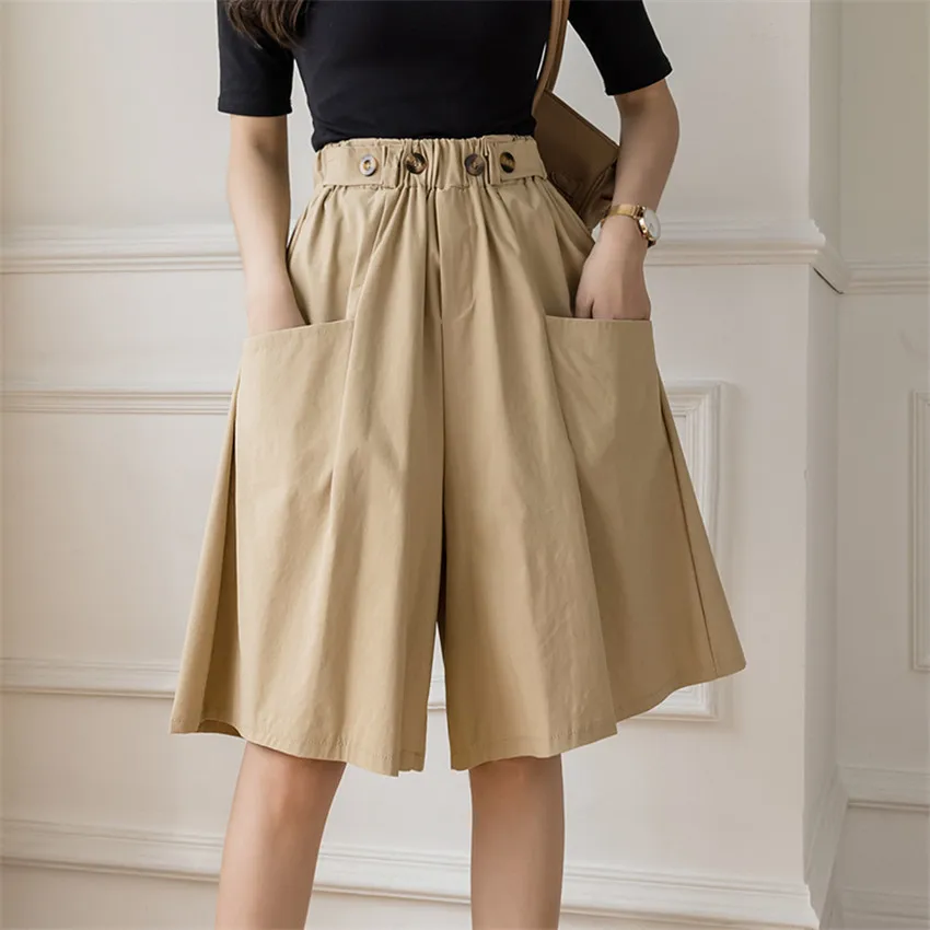 

Gowyimmes New Summer Big Size Women Loose Shorts Slim Lady High Waist Thin Shorts Skirt Girl Solid Wide Leg Shorts Outwear PD996