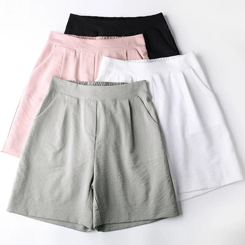 

Cotton Linen Shorts Women 2021 Summer Loose Casual Streetwear Shorts Harajuku Wide-leg Simple Oversize Trousers Female Shorts