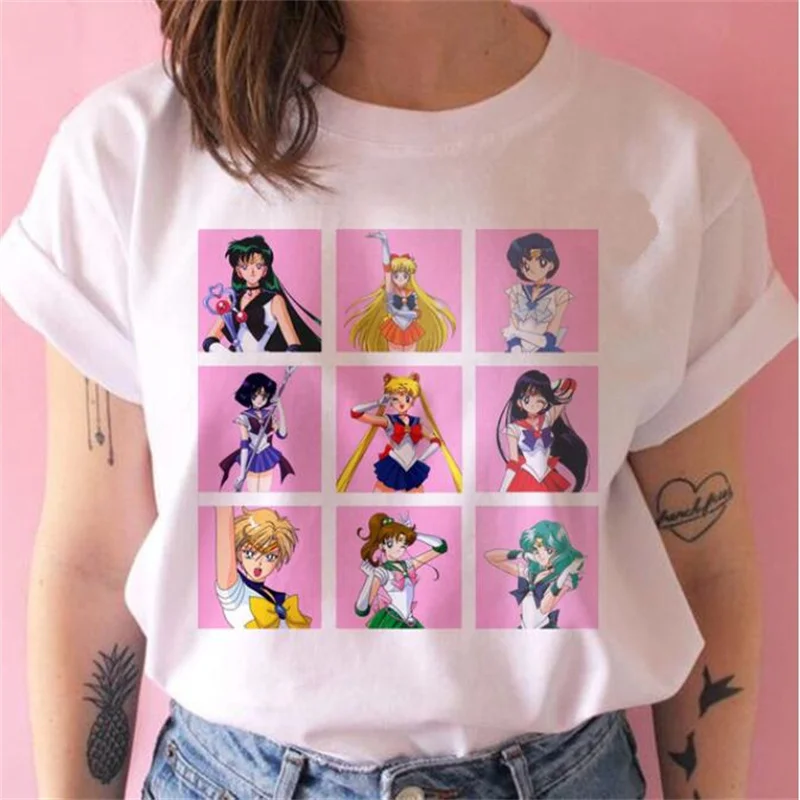 Funny Sailor Moon T Shirts Harajuku Casual Female Ulzzang Women Graphic Ulzzang Japanese Kawaii Top Tee sport t shirt Tees