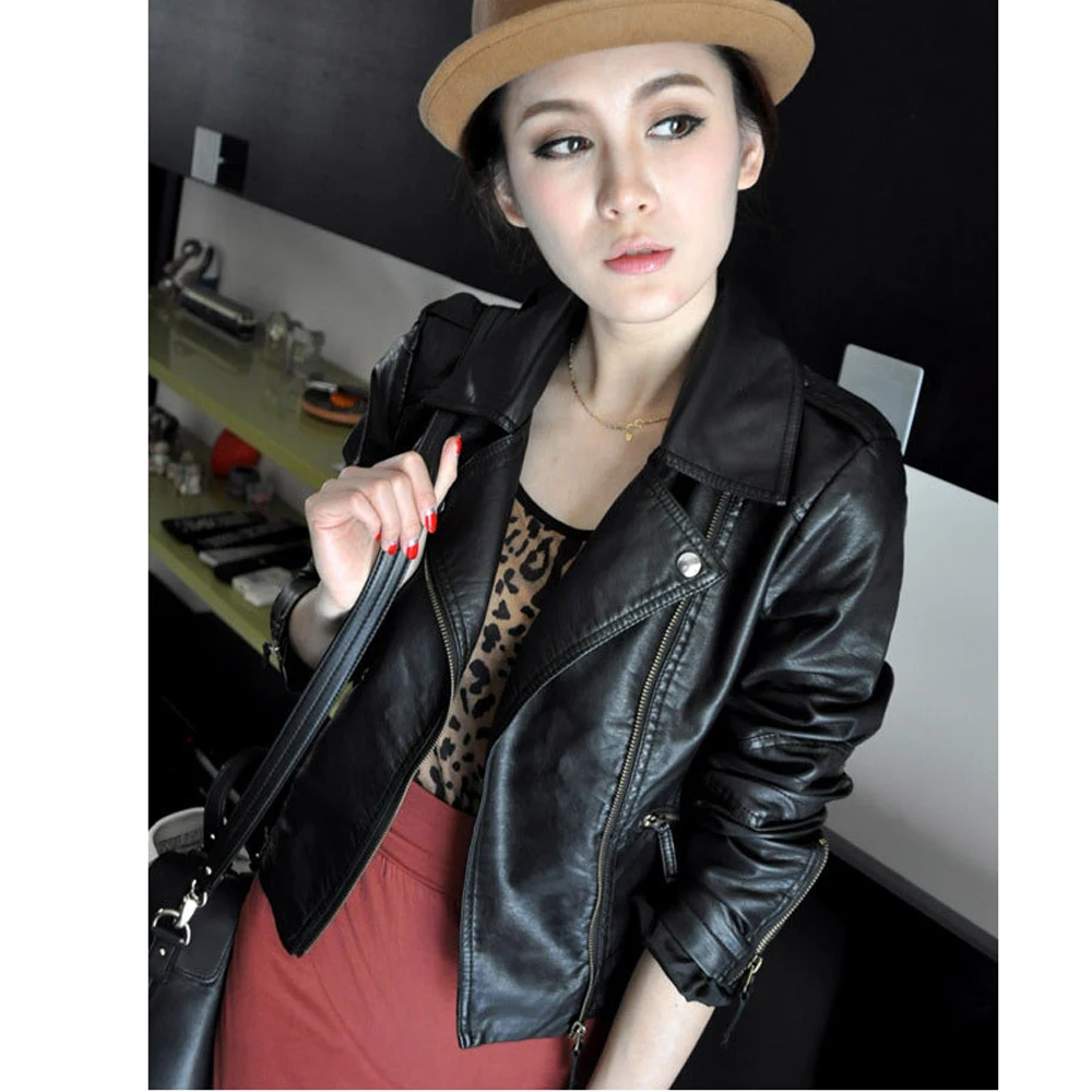 Very best  2019 Autumn Women Black Slim Cool Lady PU Leather Jackets Sweet Female Zipper Faux Femme Outwear Co