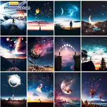 PhotoCustom Oil Painting By Numbers Sky Landscape DIY Kits Drawing Scenery On Canvas Home Decor Gift