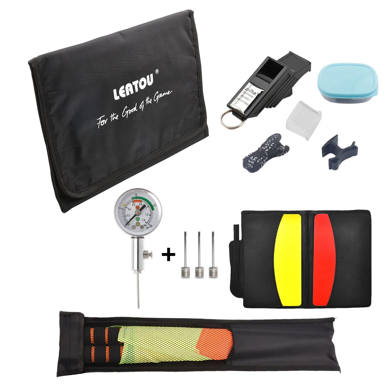 Soccer Whistle Bag Football Referee Wallet Coin Cards Linesman Flags Ball Pressure Barometer Set Training Match Accessories